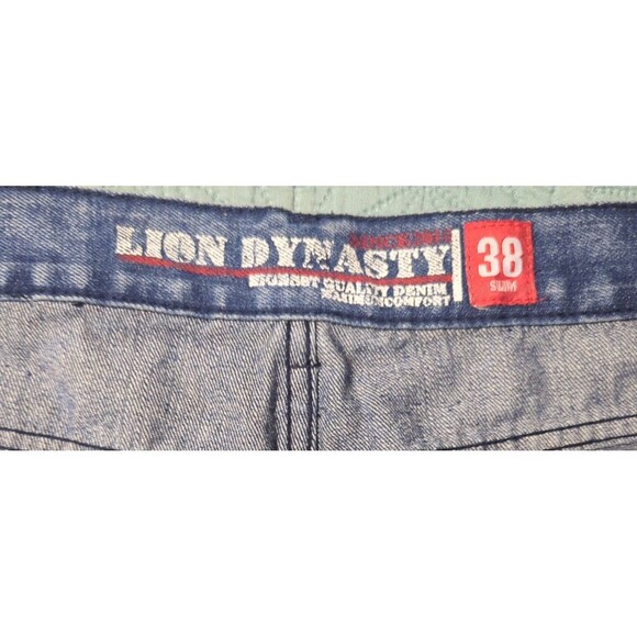 Lion Dynasty Mens 38 Slim Acid Wash Blue Jean Shorts 5 Pockets Moto Biker Ribbed - Picture 7 of 10